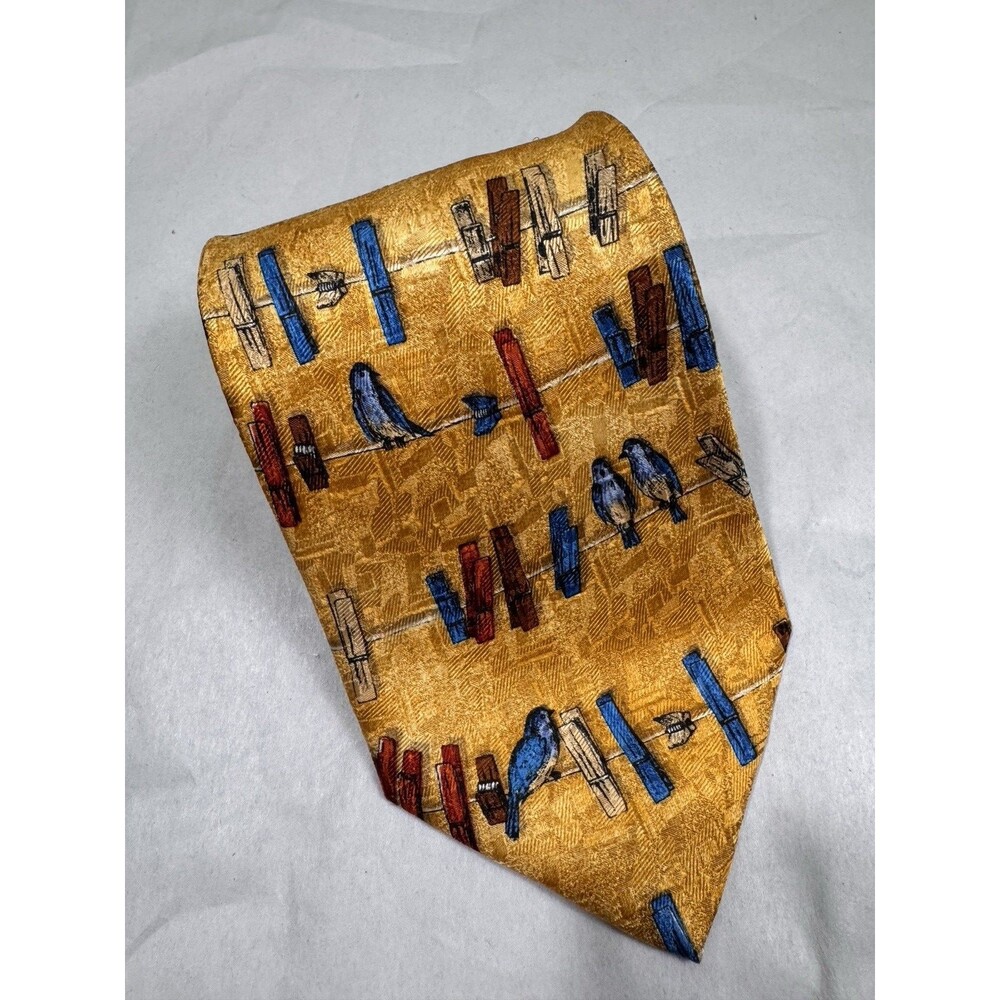 ERMENEGILDO ZEGNA 100% Silk Neck Tie Yellow Bird Italy "x3.75"